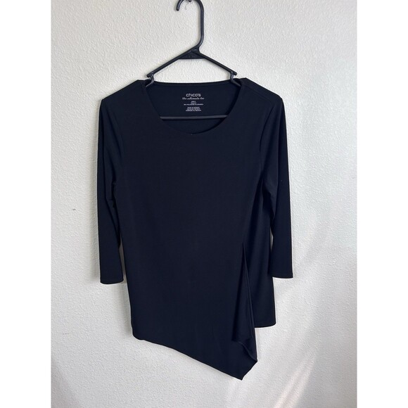 Chicos Elegant Black “Ultimate Tee” - Asymmetrical Hem Tunic Size 0 - Picture 2 of 8